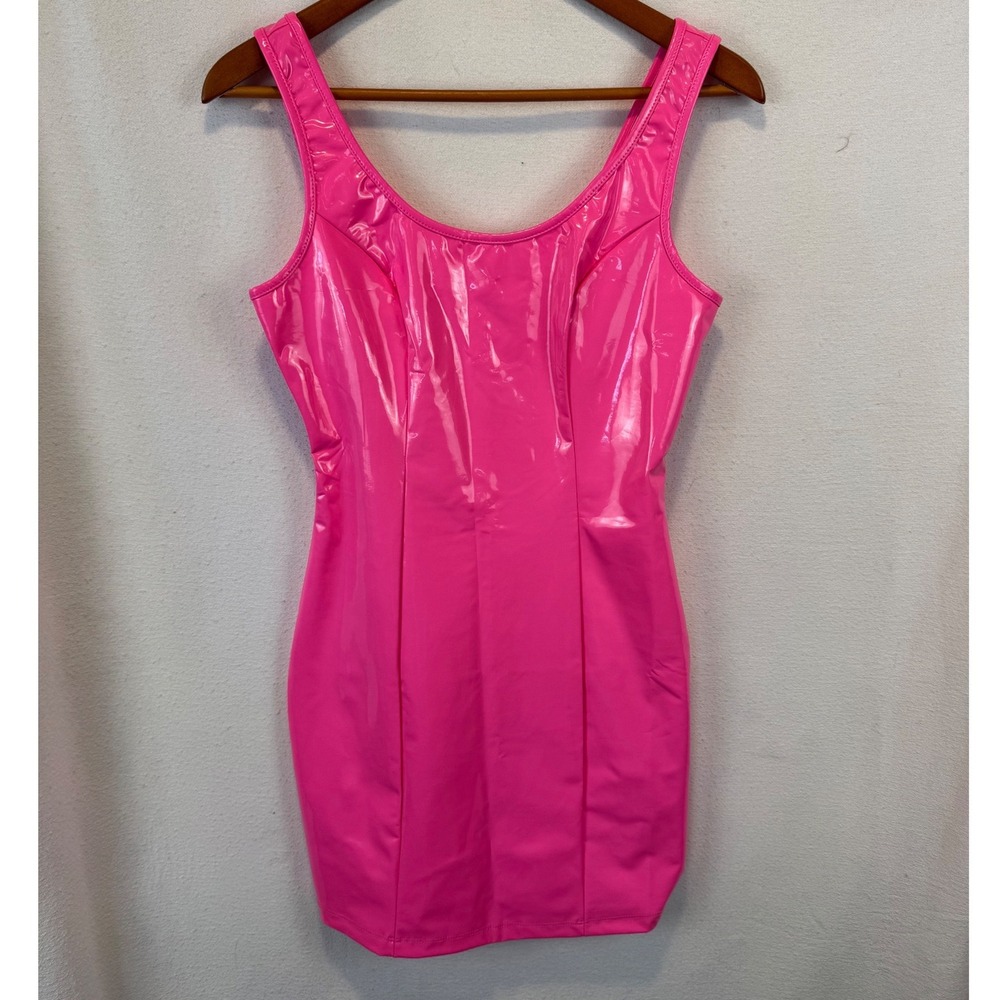 HDE Bodycon Mini Dress Pink Faux Leather Patent High Shine Sleeveless S